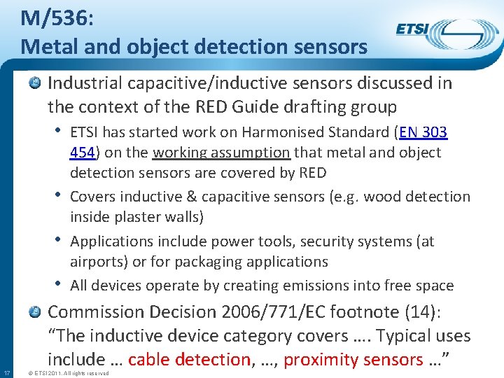 M/536: Metal and object detection sensors Industrial capacitive/inductive sensors discussed in the context of