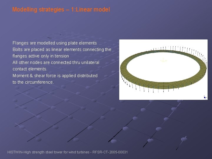 Modelling strategies – 1: Linear model Flanges are modelled using plate elements Bolts are