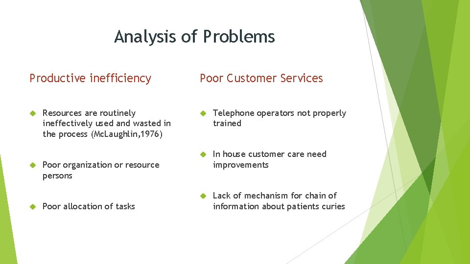 Analysis of Problems Productive inefficiency Resources are routinely ineffectively used and wasted in the