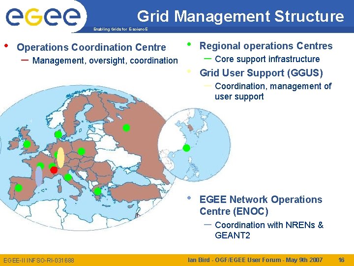 Grid Management Structure Enabling Grids for E-scienc. E • Operations Coordination Centre – Management,