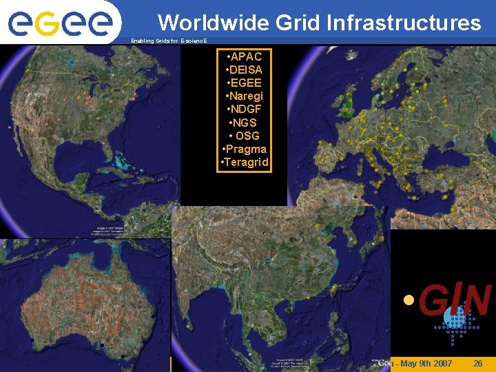 Worldwide Grid Infrastructures Enabling Grids for E-scienc. E • APAC • DEISA • EGEE