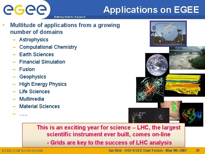 Applications on EGEE Enabling Grids for E-scienc. E • Multitude of applications from a