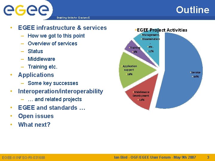 Outline Enabling Grids for E-scienc. E • EGEE infrastructure & services – – –