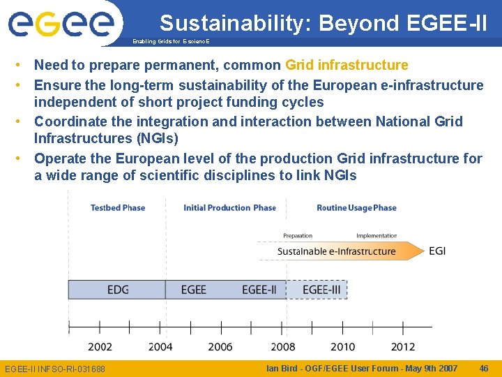 Sustainability: Beyond EGEE-II Enabling Grids for E-scienc. E • Need to prepare permanent, common