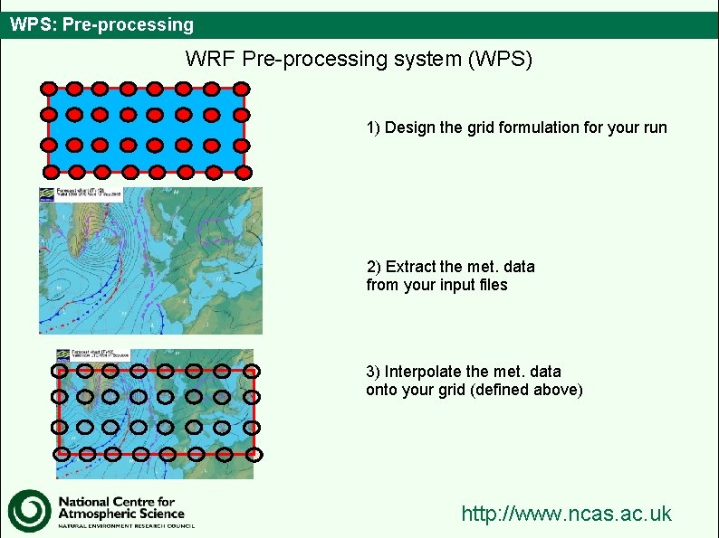 WPS: Pre-processing WRF Pre-processing system (WPS) 1) Design the grid formulation for your run