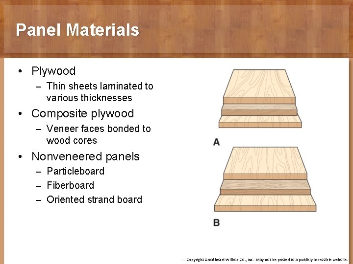 Panel Materials • Plywood – Thin sheets laminated to various thicknesses • Composite plywood