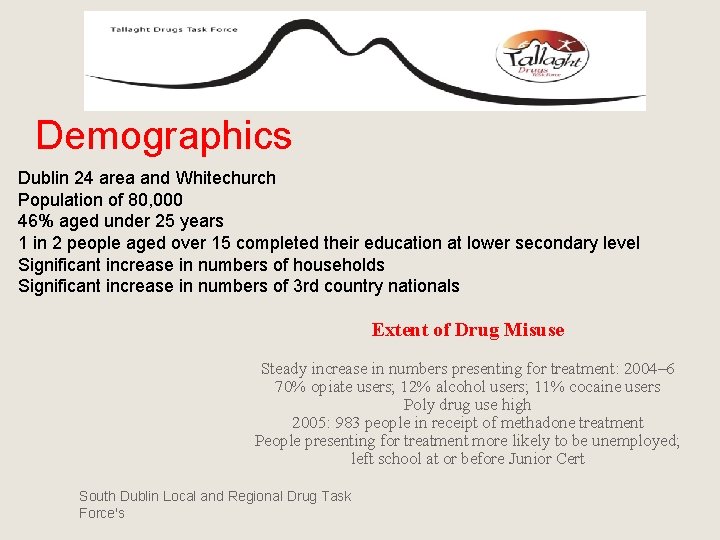 Demographics Dublin 24 area and Whitechurch Population of 80, 000 46% aged under 25