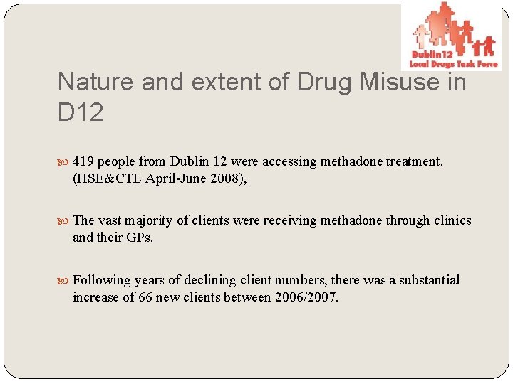 Nature and extent of Drug Misuse in D 12 419 people from Dublin 12