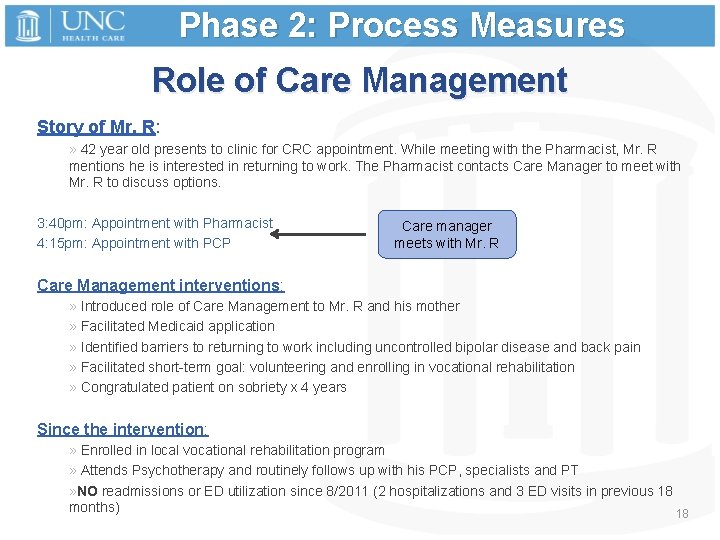 Phase 2: Process Measures Role of Care Management Story of Mr. R: » 42