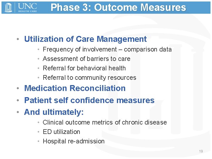 Phase 3: Outcome Measures • Utilization of Care Management • • Frequency of involvement