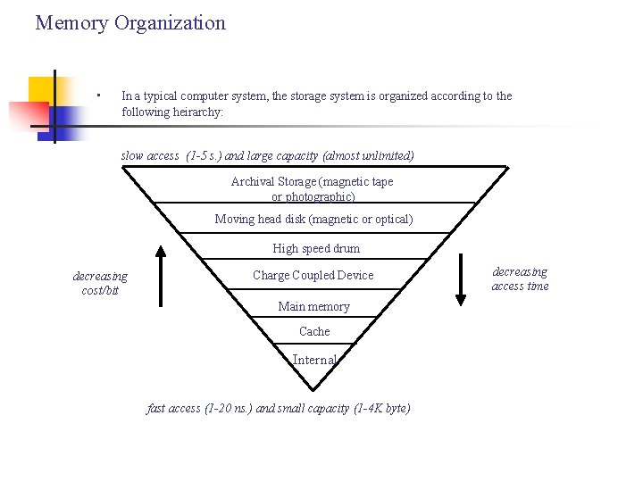 Memory Organization • In a typical computer system, the storage system is organized according Memory Organization • In a typical computer system, the storage system is organized according