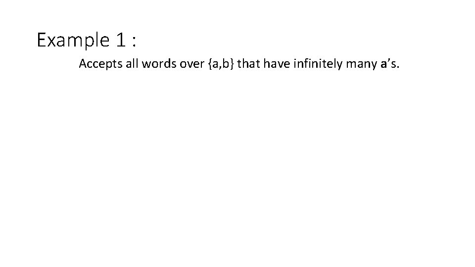 Example 1 : Accepts all words over {a, b} that have infinitely many a’s.