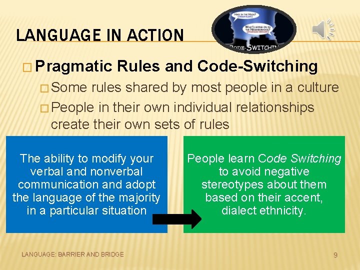 LANGUAGE IN ACTION � Pragmatic Rules and Code-Switching � Some rules shared by most