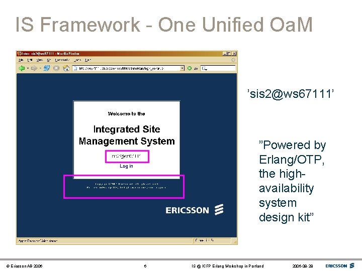 IS Framework - One Unified Oa. M ’sis 2@ws 67111’ ”Powered by Erlang/OTP, the