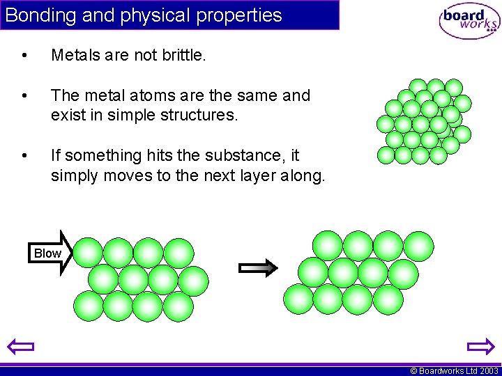 Bonding and physical properties • Metals are not brittle. • The metal atoms are Bonding and physical properties • Metals are not brittle. • The metal atoms are