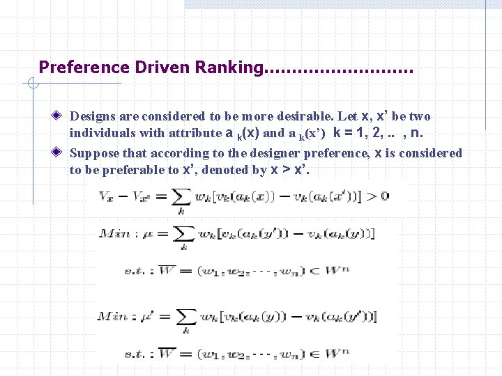 Preference Driven Ranking…………… Designs are considered to be more desirable. Let x, x’ be