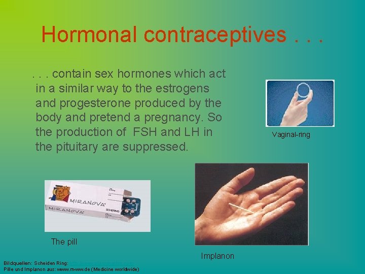 Hormonal contraceptives. . . contain sex hormones which act in a similar way to