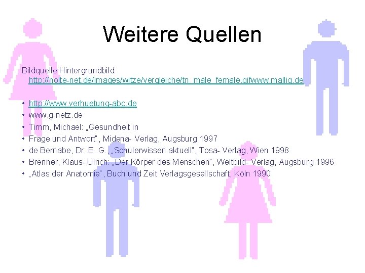 Weitere Quellen Bildquelle Hintergrundbild: http: //nolte-net. de/images/witze/vergleiche/tn_male_female. gifwww. mallig. de • • http: //www.