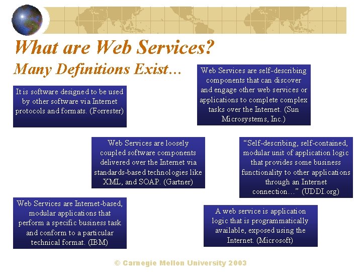 What are Web Services? Many Definitions Exist… It is software designed to be used
