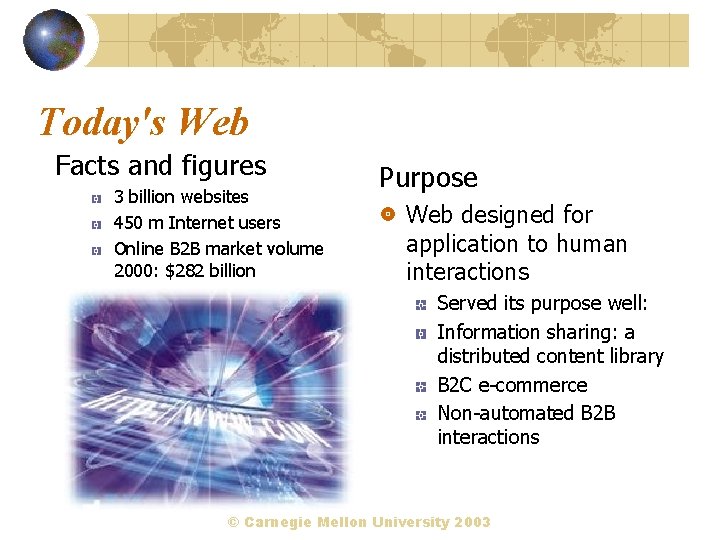 Today's Web Facts and figures 3 billion websites 450 m Internet users Online B