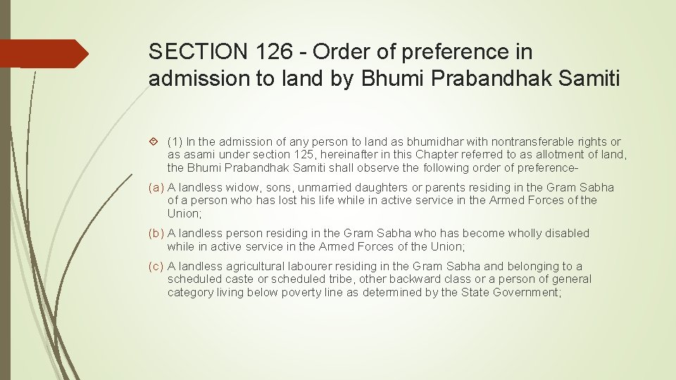 SECTION 126 - Order of preference in admission to land by Bhumi Prabandhak Samiti