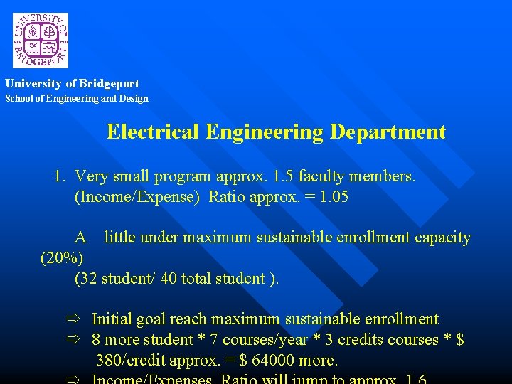 University of Bridgeport School of Engineering and Design Electrical Engineering Department 1. Very small