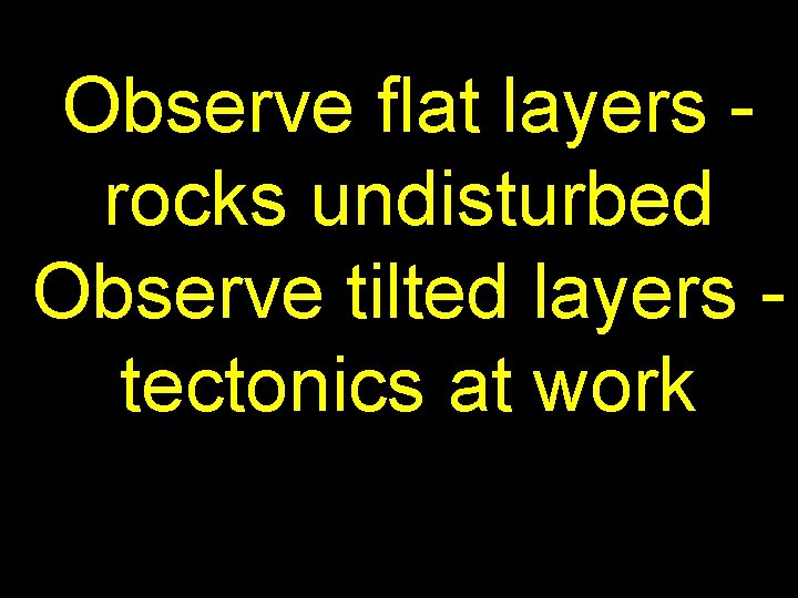Observe flat layers rocks undisturbed Observe tilted layers tectonics at work 
