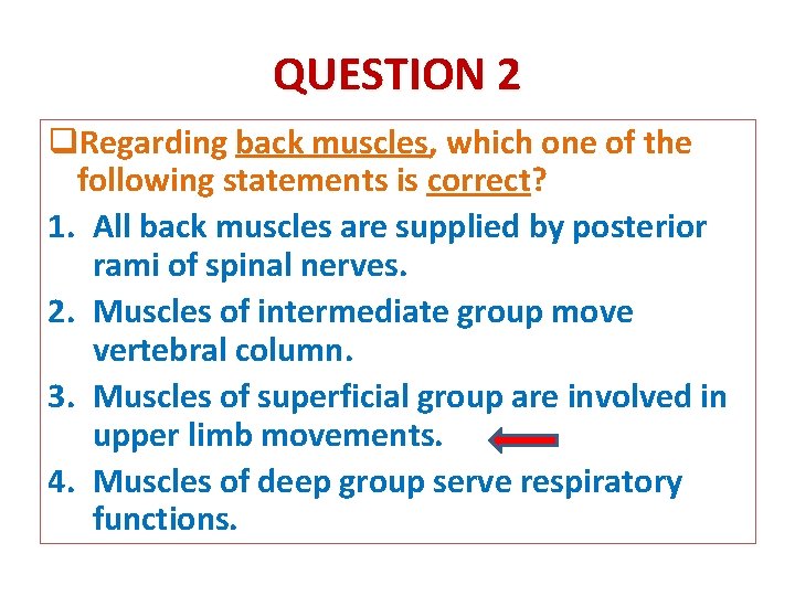 QUESTION 2 q. Regarding back muscles, which one of the following statements is correct?