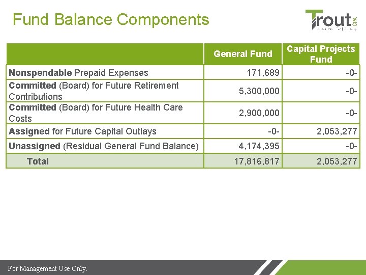 Fund Balance Components Capital Projects Fund 171, 689 -0 - General Fund Nonspendable Prepaid