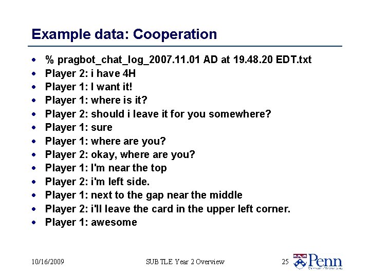Example data: Cooperation · · · · % pragbot_chat_log_2007. 11. 01 AD at 19.