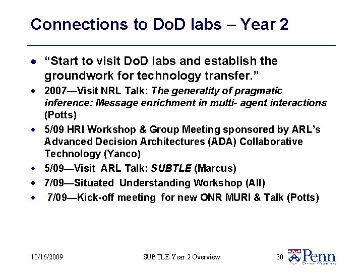 Connections to Do. D labs – Year 2 · “Start to visit Do. D
