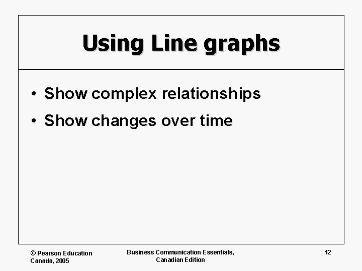 Using Line graphs • Show complex relationships • Show changes over time © Pearson