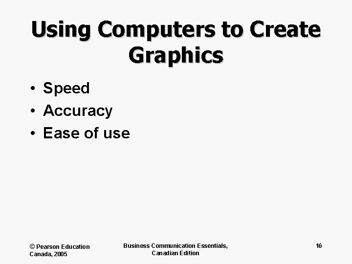 Using Computers to Create Graphics • Speed • Accuracy • Ease of use ©