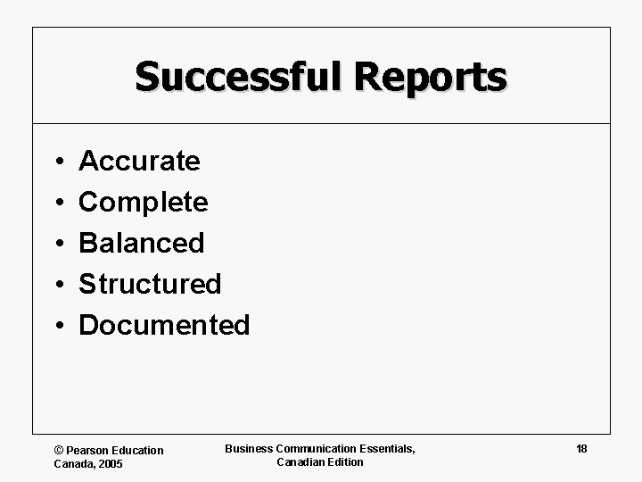 Successful Reports • • • Accurate Complete Balanced Structured Documented © Pearson Education Canada,