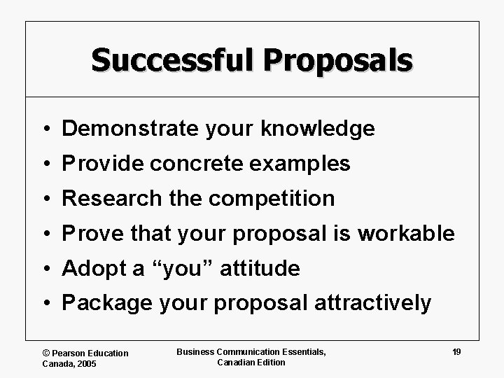 Successful Proposals • Demonstrate your knowledge • Provide concrete examples • Research the competition