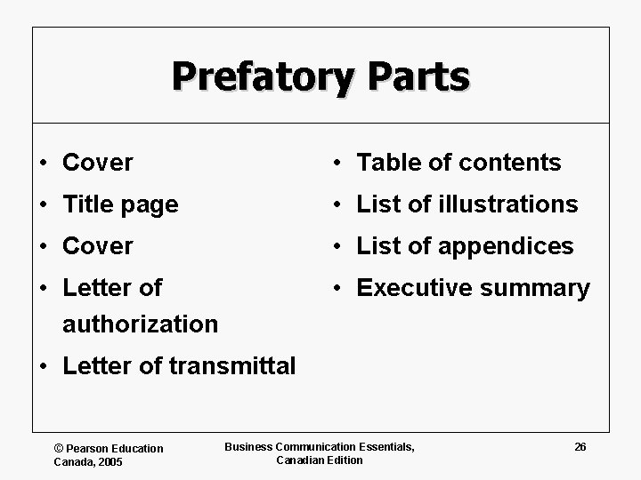 Prefatory Parts • Cover • Table of contents • Title page • List of