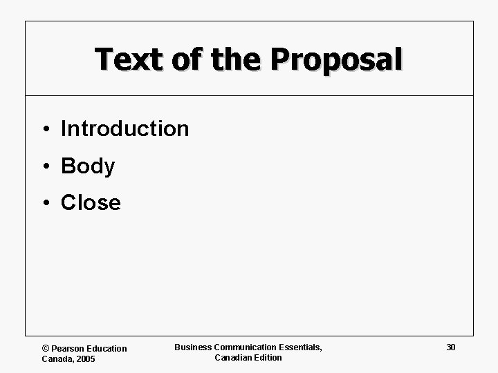 Text of the Proposal • Introduction • Body • Close © Pearson Education Canada,