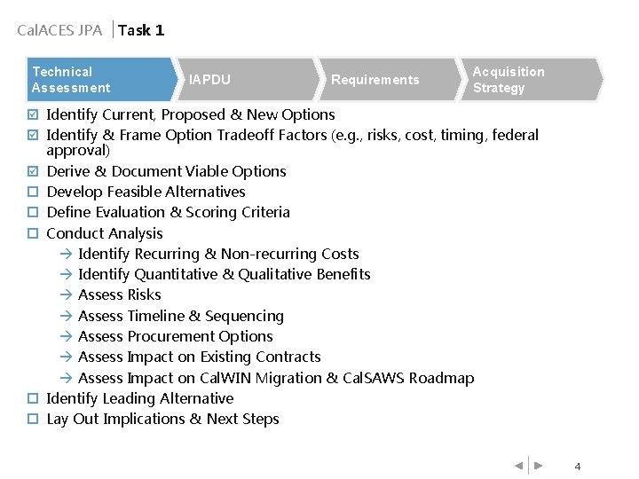 Cal. ACES JPA Technical Assessment Task 1 IAPDU Requirements Acquisition Strategy Identify Current, Proposed