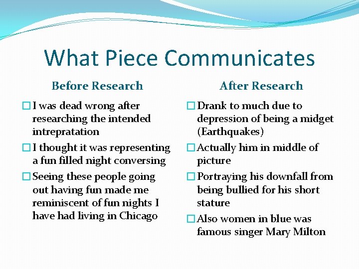 What Piece Communicates Before Research After Research �I was dead wrong after researching the