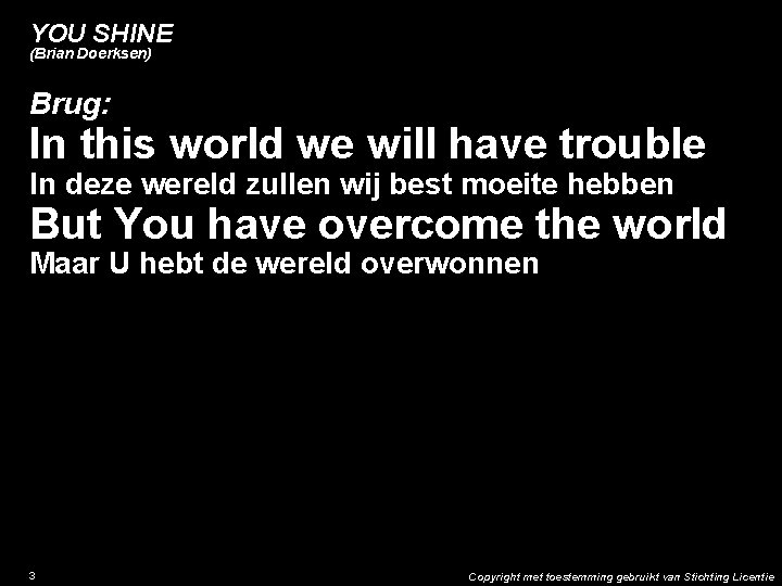 YOU SHINE (Brian Doerksen) Brug: In this world we will have trouble In deze
