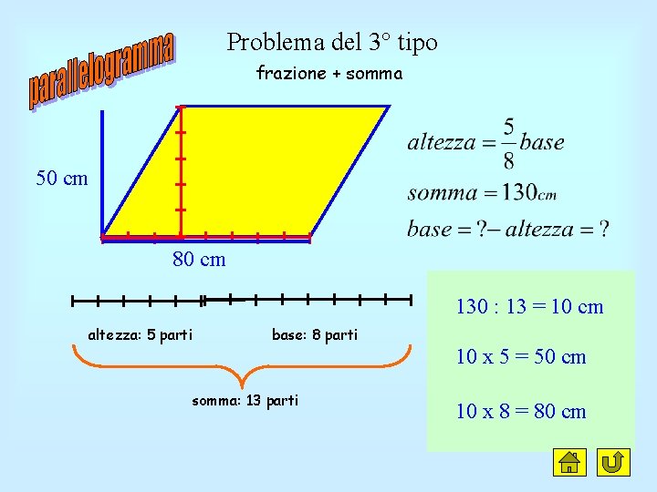 Problema del 3° tipo frazione + somma 50 cm 80 cm 130 : 13