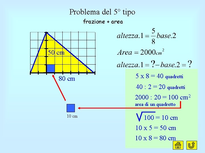 Problema del 5° tipo frazione + area 50 cm 80 cm 5 x 8