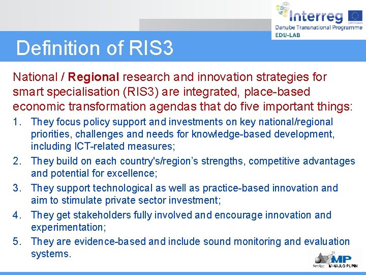 Definition of RIS 3 National / Regional research and innovation strategies for smart specialisation