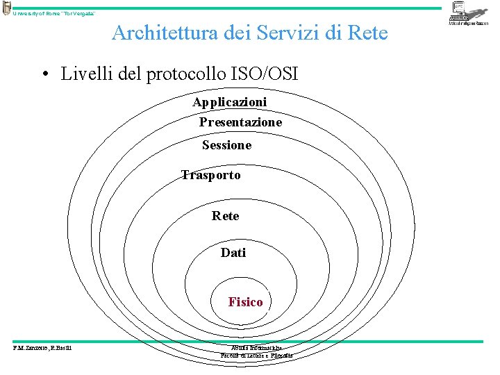 University of Rome “Tor Vergata” Architettura dei Servizi di Rete • Livelli del protocollo