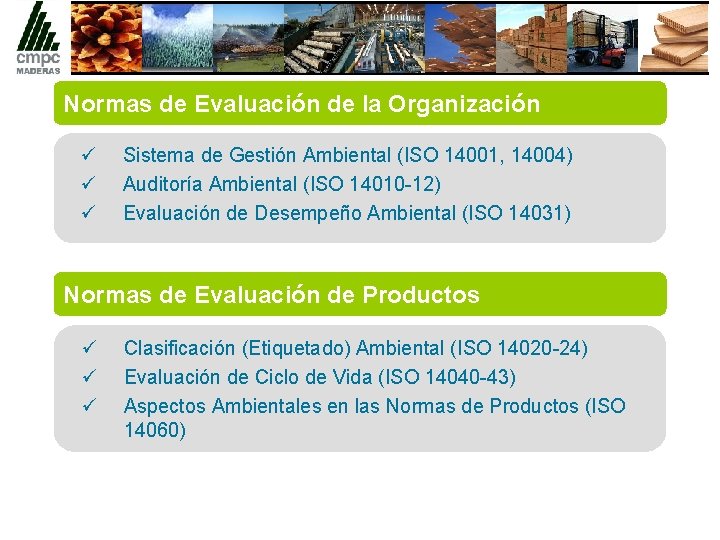 Normas de Evaluación de la Organización ü ü ü Sistema de Gestión Ambiental (ISO