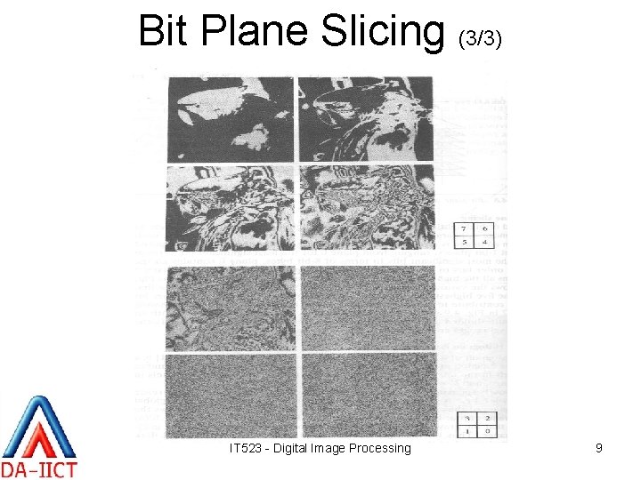 Bit Plane Slicing (3/3) IT 523 - Digital Image Processing 9 