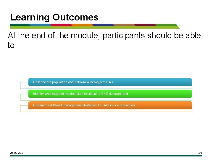 Learning Outcomes At the end of the module, participants should be able to: Describe