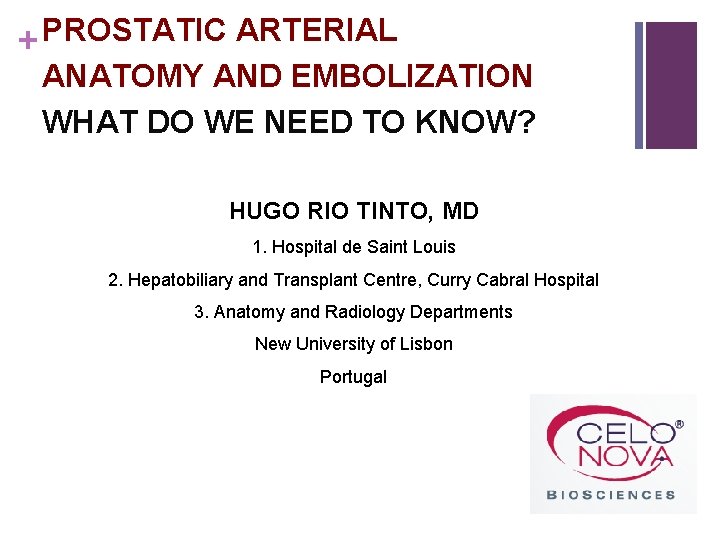 + PROSTATIC ARTERIAL ANATOMY AND EMBOLIZATION WHAT DO WE NEED TO KNOW? HUGO RIO