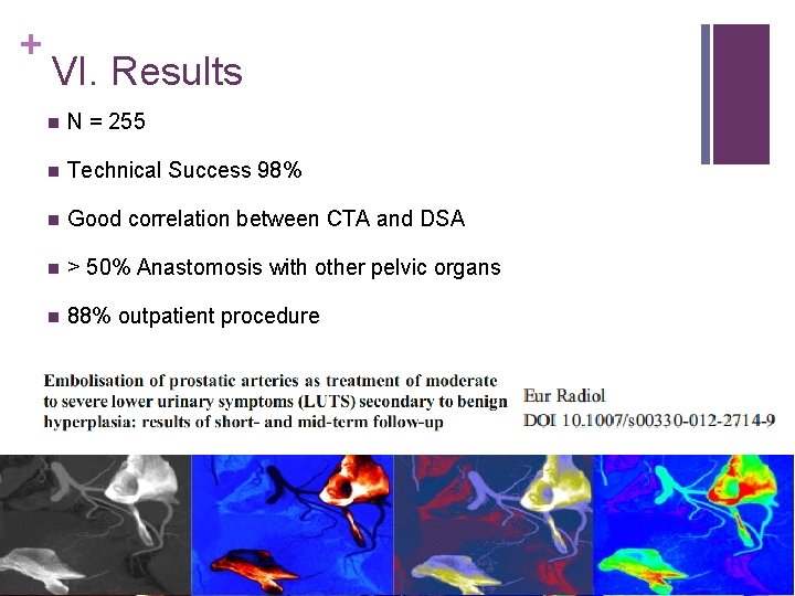 + VI. Results n N = 255 n Technical Success 98% n Good correlation