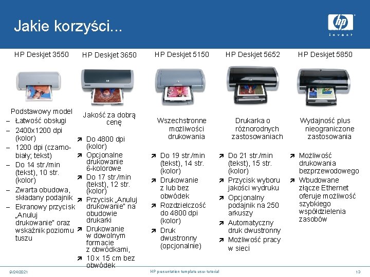 Jakie korzyści. . . HP Deskjet 3550 Podstawowy model – Łatwość obsługi – 2400
